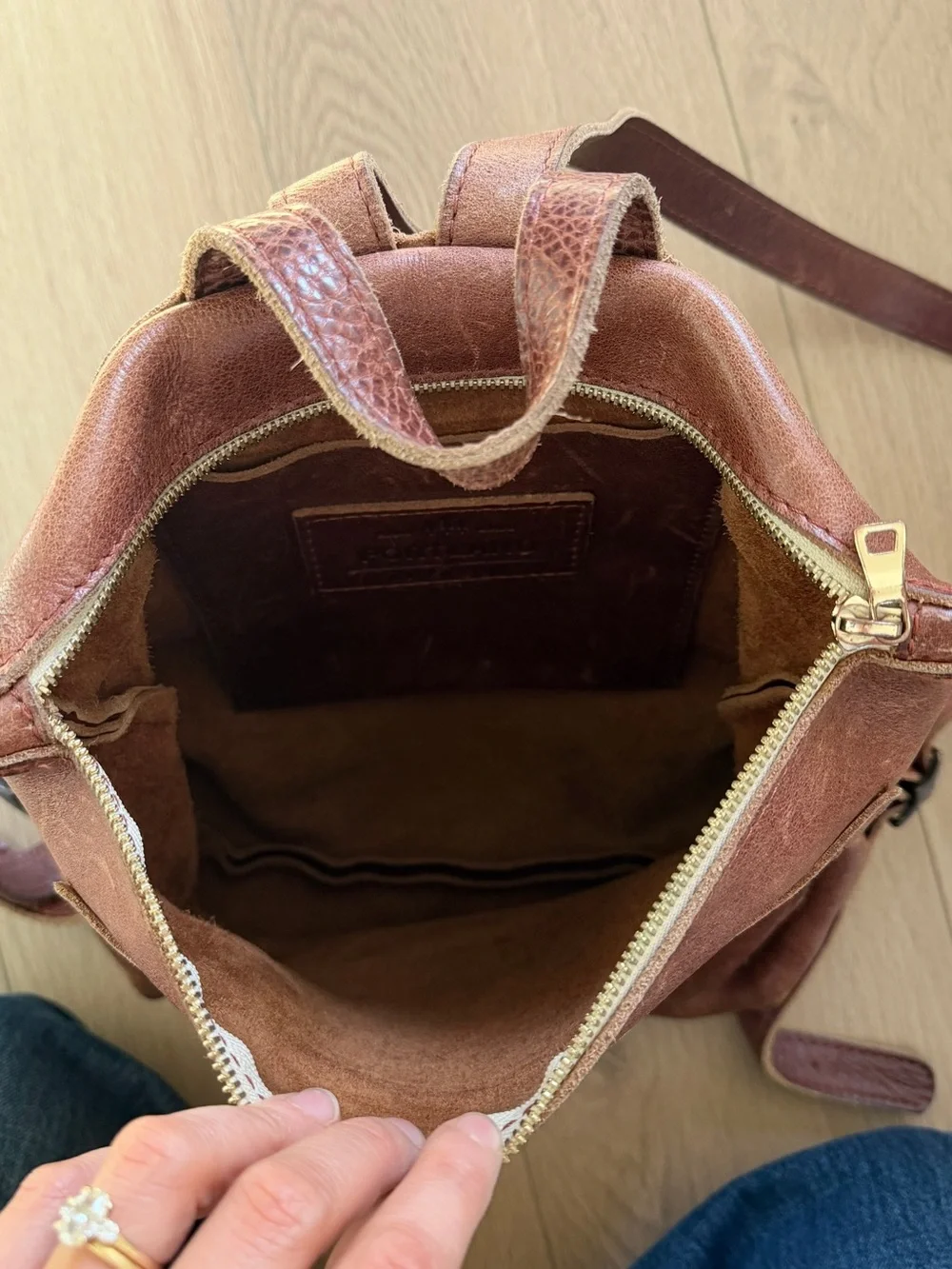 Portland Leather Nutmeg Brown Leather Tote Backpack with Gold Hardware